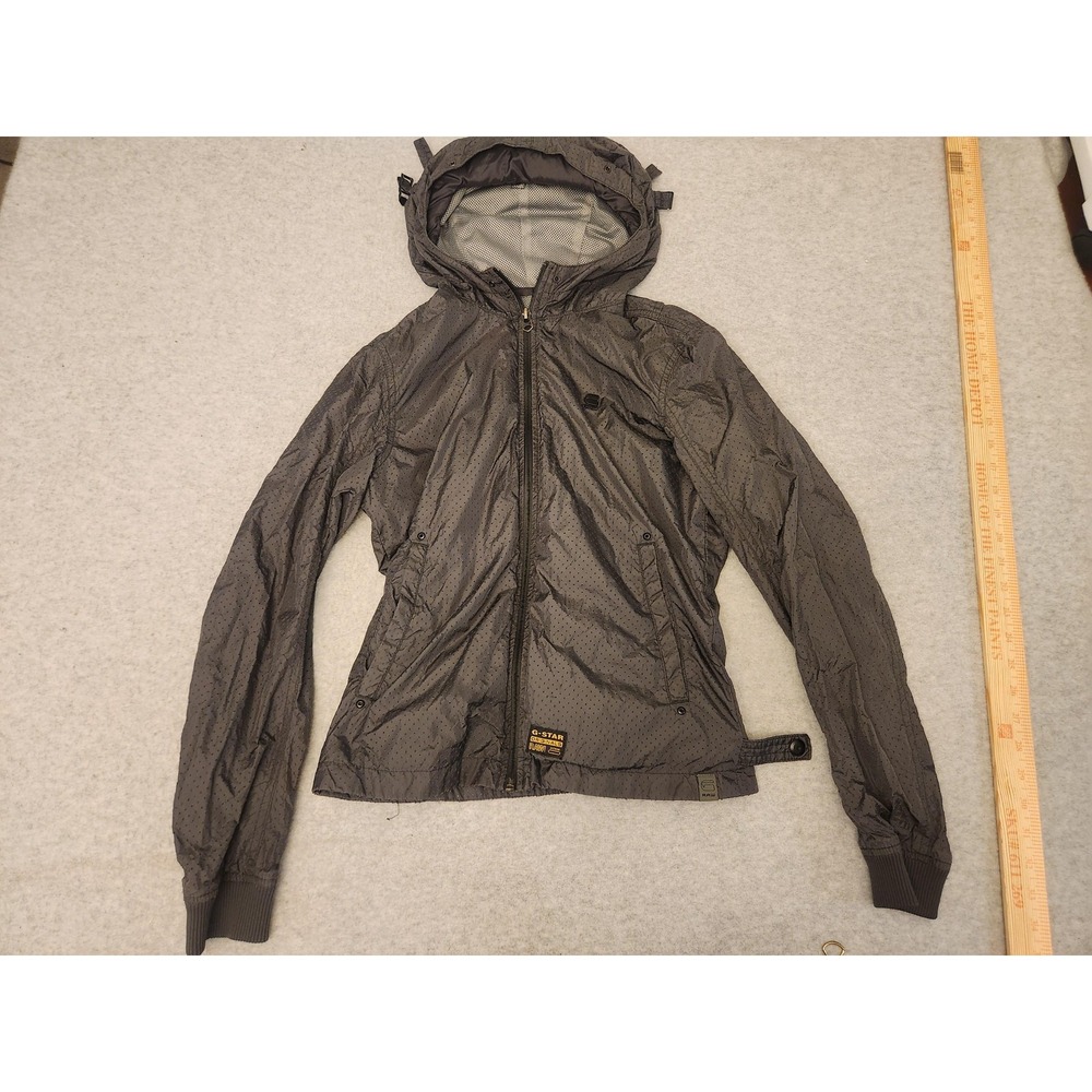 G-Star Raw Jacket Youth Small Gray Hooded Perforated Mesh Lined Zip‎ Lightweight